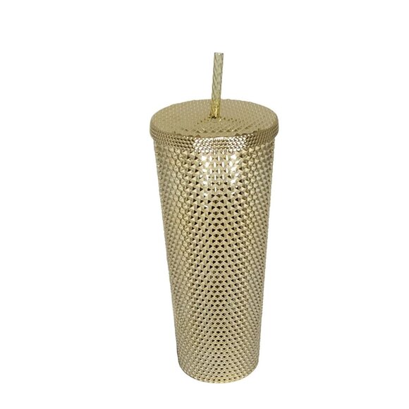 Starbucks Holiday 2022 Gold Bling Studded Venti 24 oz Cold Cup Tumbler w/ Straw - Picture 2 of 7